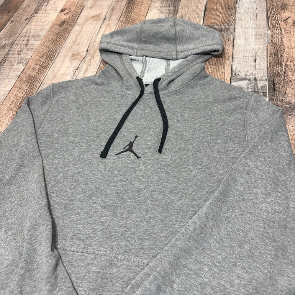 Jordan Hoodie Mens Large Gray Pullover Jumpman Logo Dri-FIT Athletic Sweatshirt
